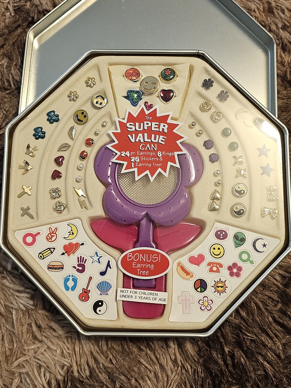 Purple Flower Kids Earring & Sticker Jewelry Set